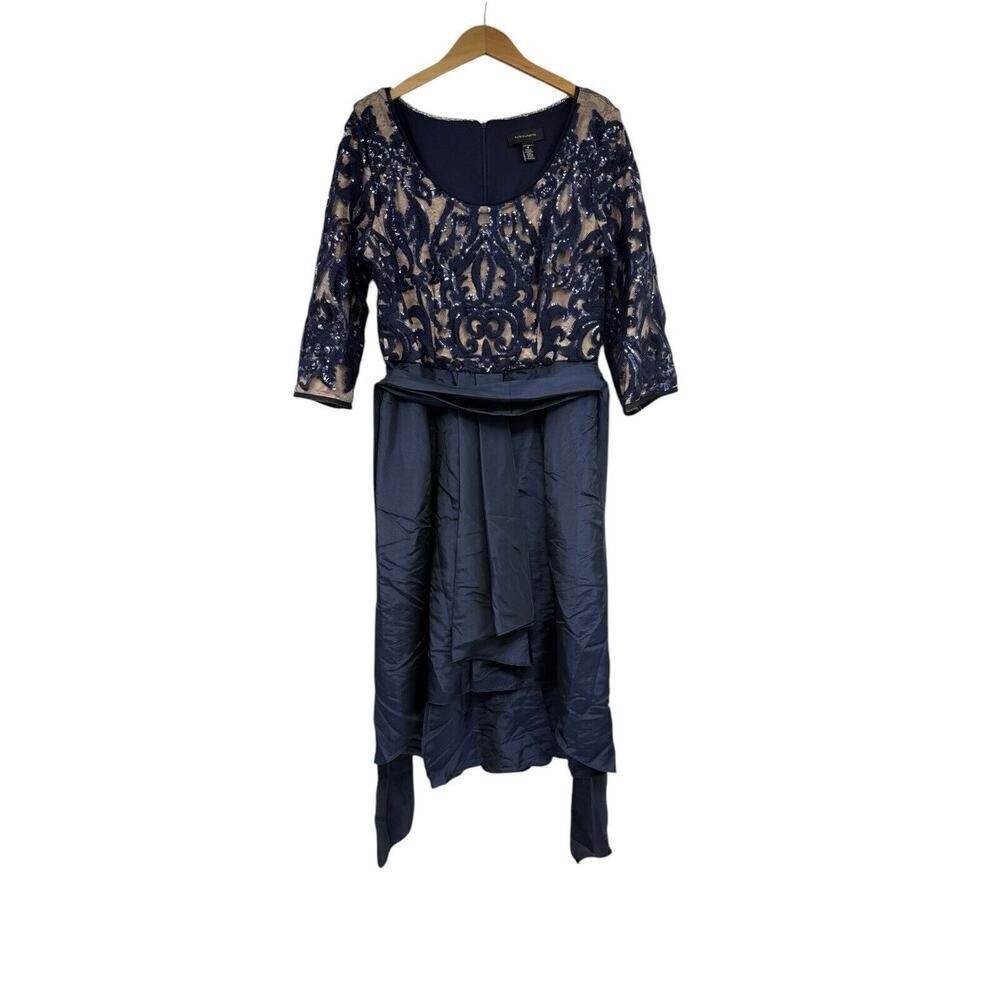 R&M Richard’s Navy Blue Sparkle Sequin High Low Formal Dress Womens Plus SZ 16